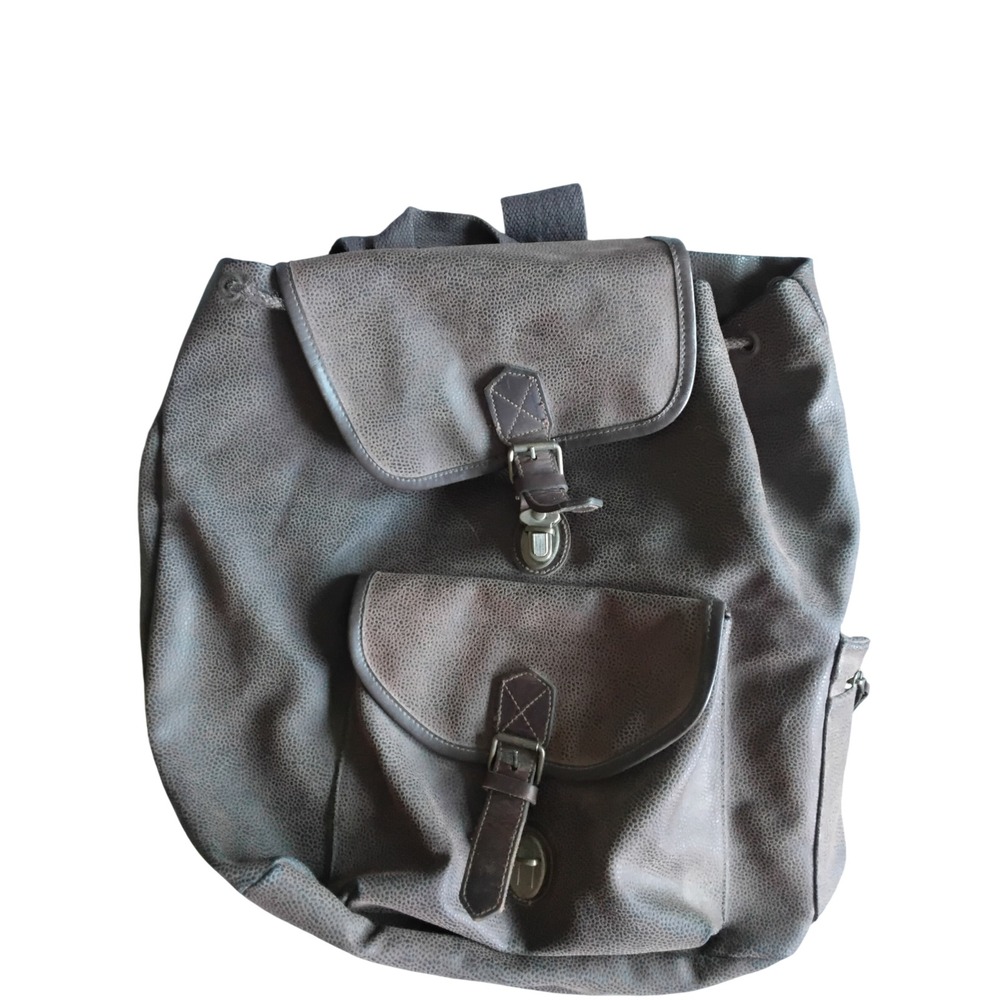 GH Bass & Co Brown Faux Leather Backpack Rucksack Vintage Style Buckle Detail